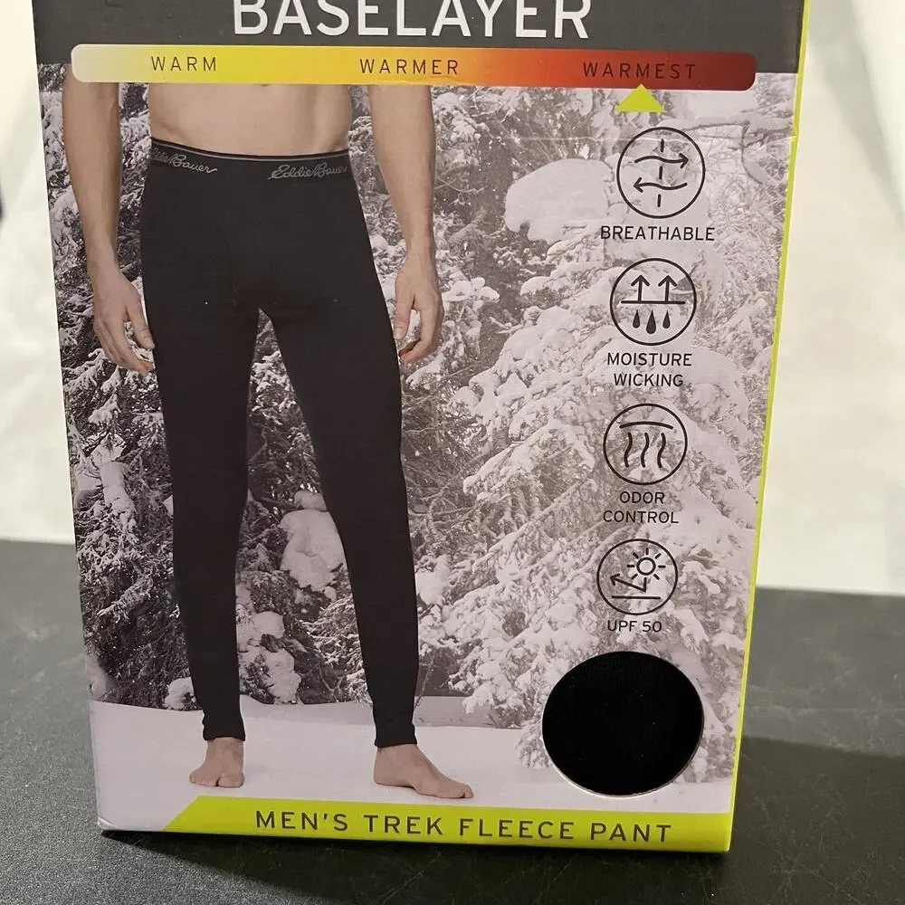 Eddie Bauer Heavyweight Baselayer Pants Mens Small Black Trek Fleece Pant NIB